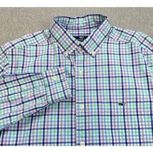 Vineyard Vines Shirt Men Medium Check 100% Cotton Classic Fit Tucker Button Down